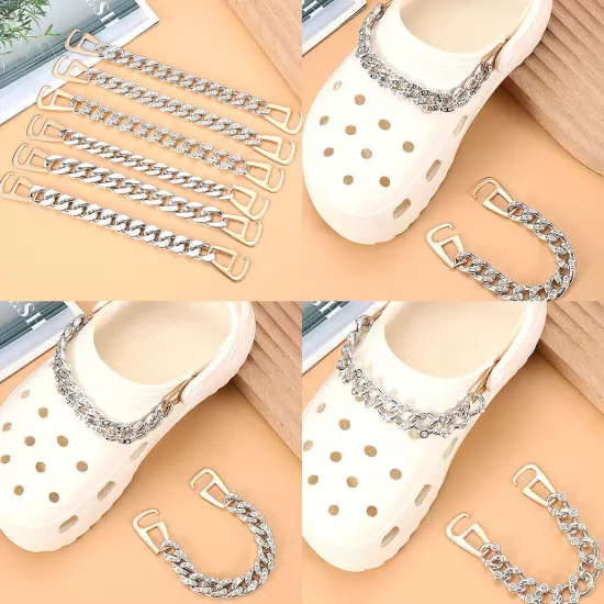 1Pc Punk Metal Chain Shoe Charms Pack for Crocs with Chain for Women Girls Party