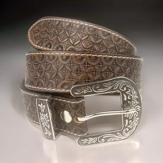 Genuine Leather Western Belt For Women Men Embossed Carved Heavy Duty Leather