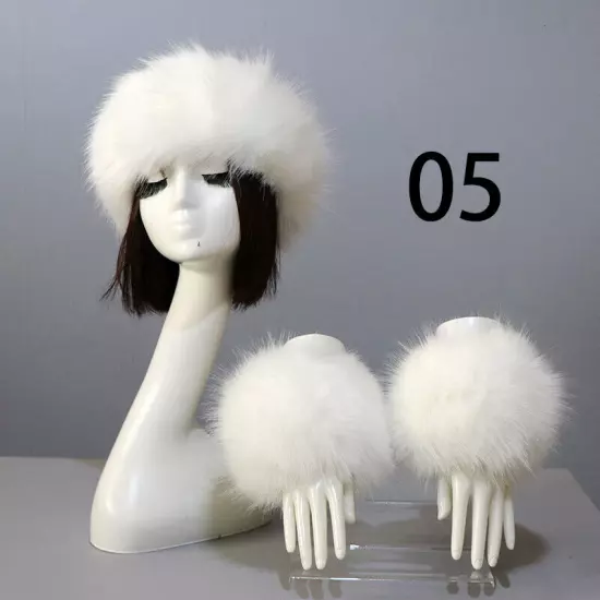 Women Wam Faux Fur Hat Cuff Set Winter Warmer Hat Arm Wrist Sleeve Gloves