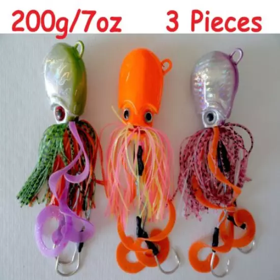 Thunder Jigs Each 7oz /200g Octopus Jigging Saltwater Fishing Lure 3 Pieces