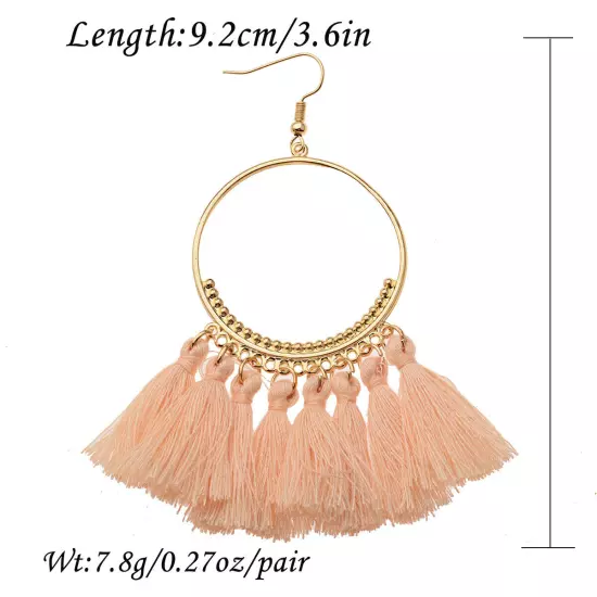 Fashion Women Bohemian Earrings Long Tassel Fringe Drop Dangle Ear Stud Jewelry