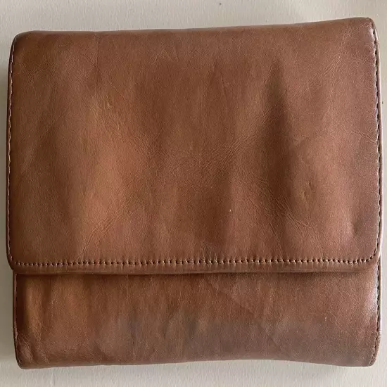 HOBO Int'l Saddle Tan Soft Leather Long Trifold Magnetic Closure Wallet