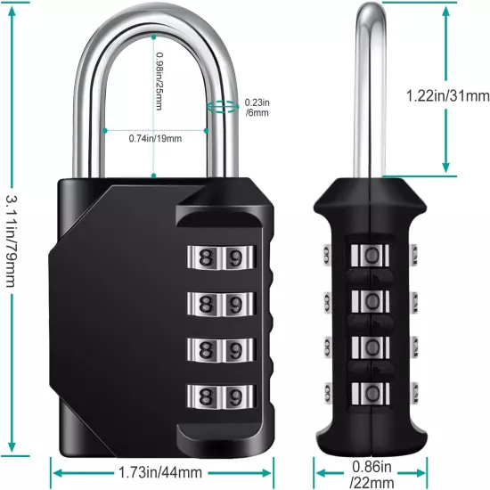 Lock, 4 Digit Combination Padlock Outdoor, School Lock, Gym Lock and Black Lock