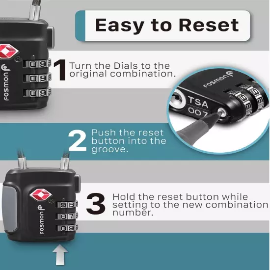 TSA Accepted Luggage Travel Suitcase Bag Lock [3 Digit Combination]Padlock Reset