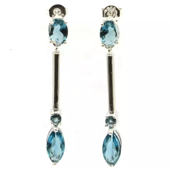 Stunning London Blue Topaz CZ Women Wedding Silver Earrings 