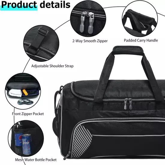 Mens Gym Bag 21 Inch Large Overnight Weekender Duffle Bag for Travel Sport-Black