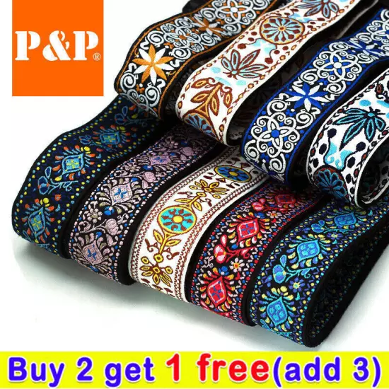 Guitar Bass Belt Embroidered Guitar Strap Leather End for Bass/Acoustic/Electric