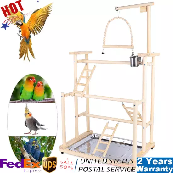 Pet Parrot Playstand Parrots Bird Playground Bird Play Stand Wood Perch Gym Play