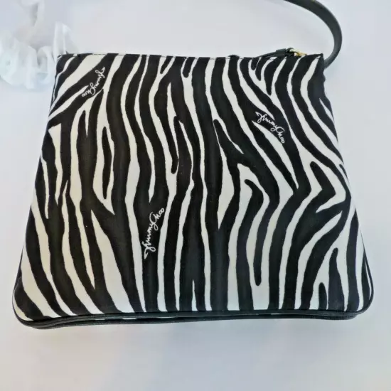 Jimmy Choo NWT Candice Double Pouch Nylon Zebra Logo Print Crossbody Bag $535