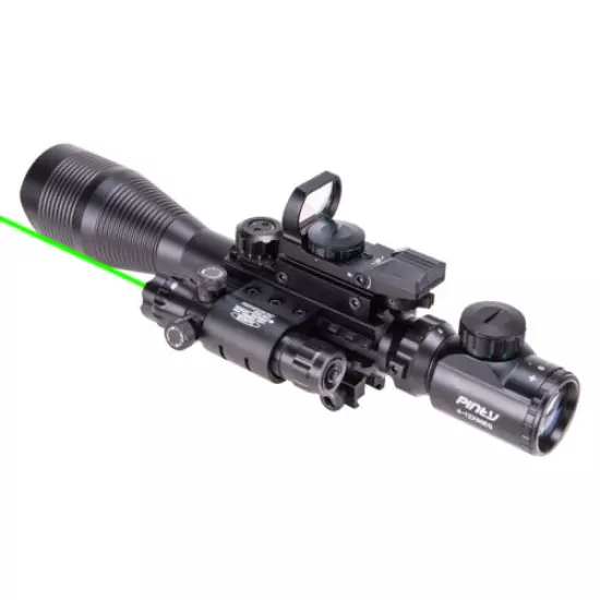 4-12X50 EG Rifle Scope Set Rangefinder w/ Reflex Sight + Green Dot Laser Sight