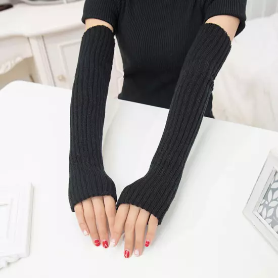 Women Long Half Finger Fingerless Gloves Arm Hand Warmer Knitted Mittens Winter✔