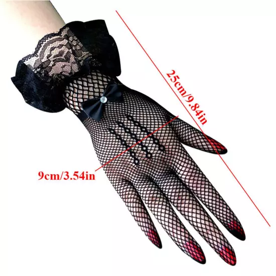 Women Summer UV-Proof Driving Mesh Fishnet Lace Mittens Full Finger Gloves