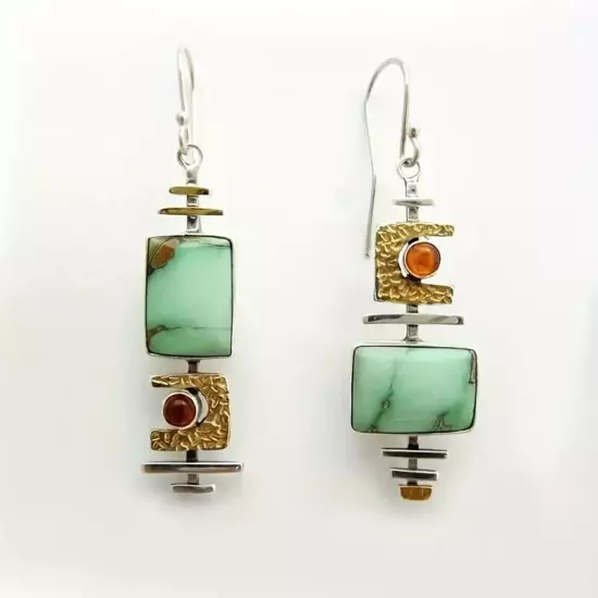 Boho Vintage Geometric Drop Hook Earrings Silver Plated Synthetic Gemstone Gift