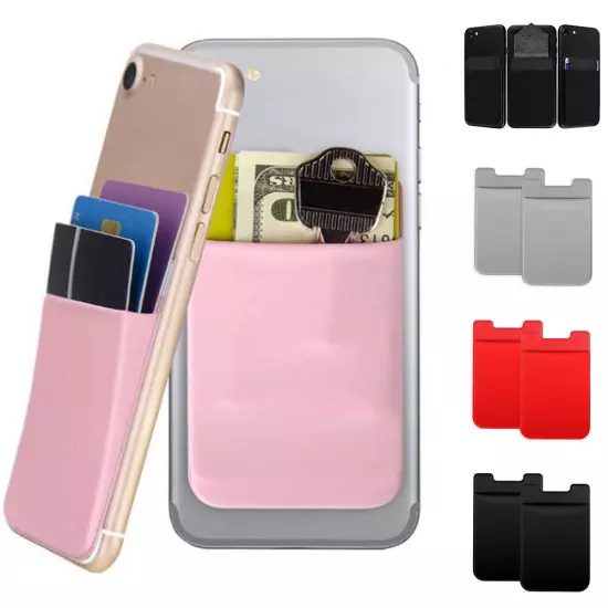 Adhesive Silicone Credit Card Pocket Sticker Pouch Holder Case For Cell Phone