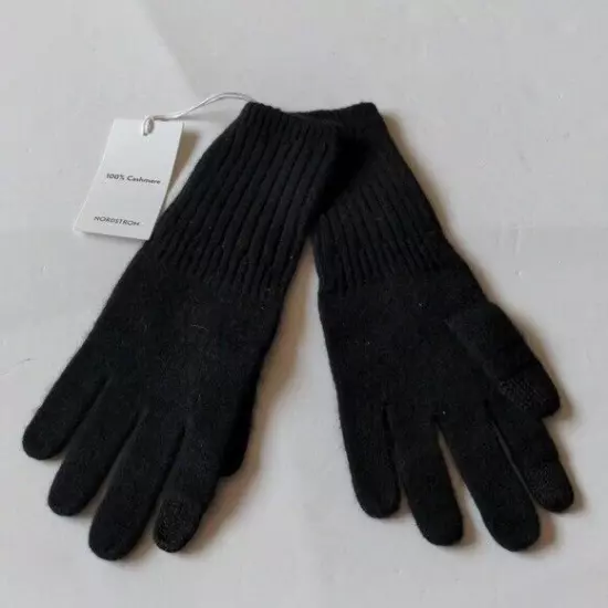 Nordstrom 100% Cashmere Black Stretch Winter Gloves NWT OSFM