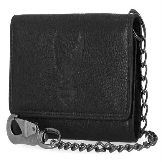 Harley-Davidson Men's Embossed Eagle Tri-Fold Trucker Chain RFID Wallet, Black