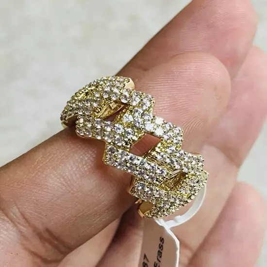 Cuban Link Ice Out Men’s Gold Tone Ring Size 7-NW