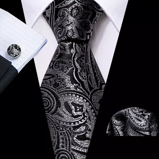 USA Mens Tie Striped Paisley Solid Paisley Necktie Hanky Cufflink Set Wedding