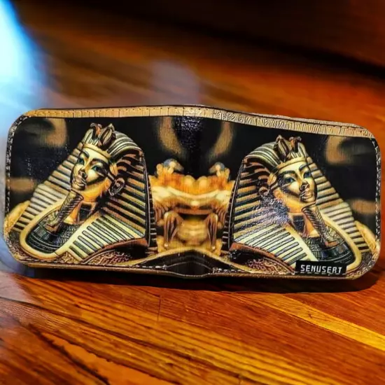 Pharaonic Symbol Leather Wallet Egyptian Inspired Charm Wealth Success