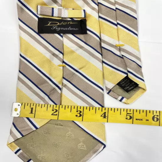 Dion Signature Yellow Biege Club Striped Regimental Repp Silk Tie 4" x 59"