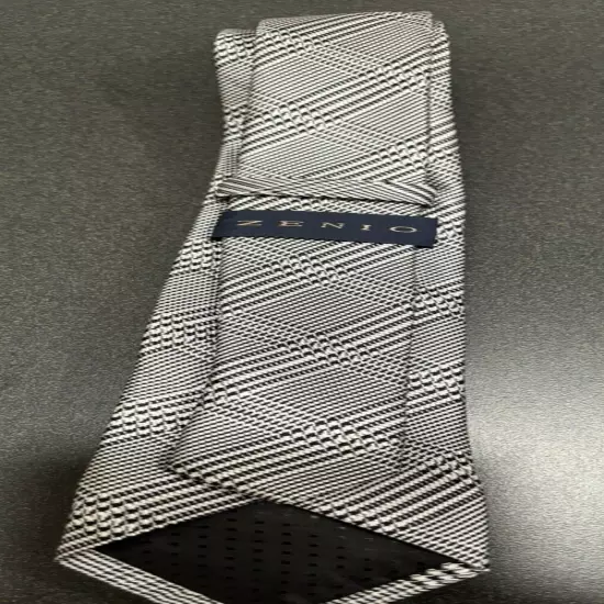 Zenio Multi Printed Men's Necktie Tie 100% Microfiber in Gray White and Black