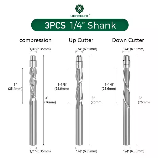 1/4" 6mm Shank Flush Trim Router Bit Solid Carbide UP/DOWN Compression Bit