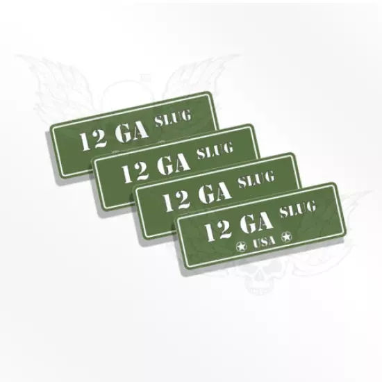 Ammo Can Decals 12GA SLUG Set of 4 Ammo Can Stickers - 12 GA SLUG Labels OD