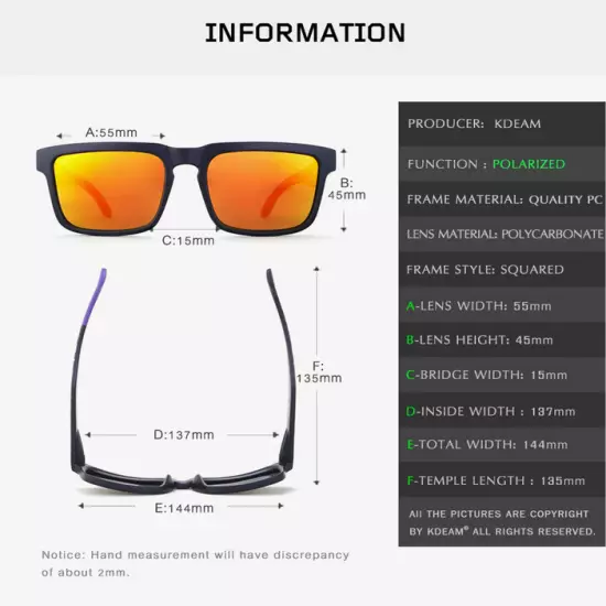 KDEAM Sport Polarized Square Sunglasses Men Women Driving Fishing Glasses New 