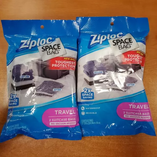 2 Bags of 2: Ziploc TRAVEL Space Bags Reusable Waterproof (4192-R1P2)