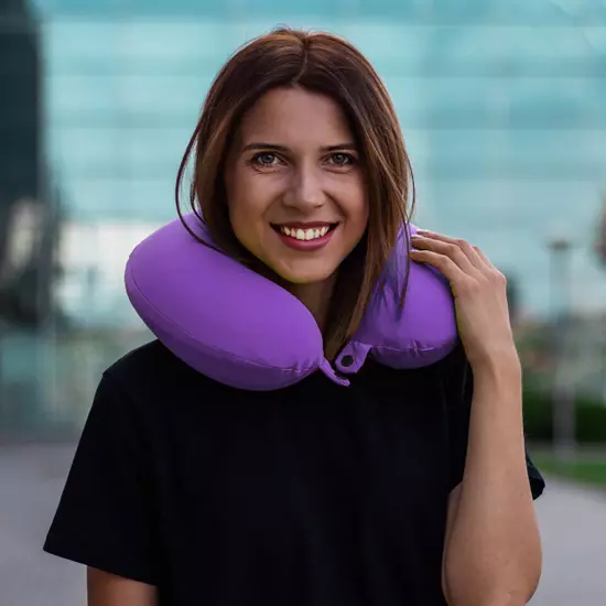 U Neck Blow-up Pillow Flight Support Cushion Shaped Travel Sleep Head Neck Rest