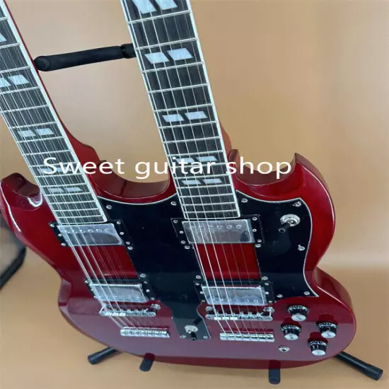 Red Electric Guitar SG Double Wine 6+12-Strings HH Pickup Fixed Bridge Fast Ship