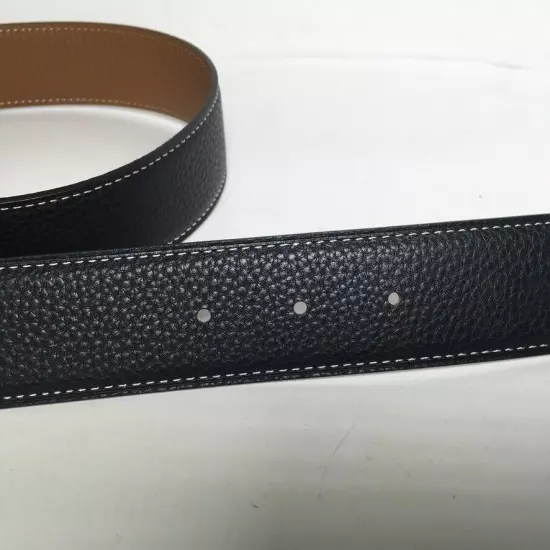 Hermes Gold Buckle Reversible Leather Black Brown white Stitch Belt 95 Unisex