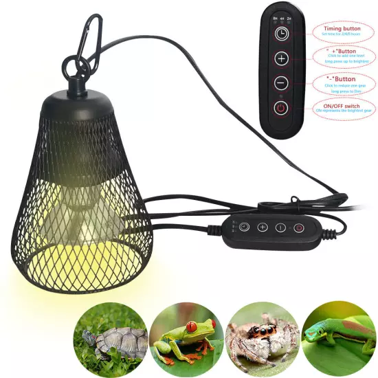 Timeable Reptile Heat Lamp Dimmable Tortoise Lizards UVA UVB Lamp Cover US