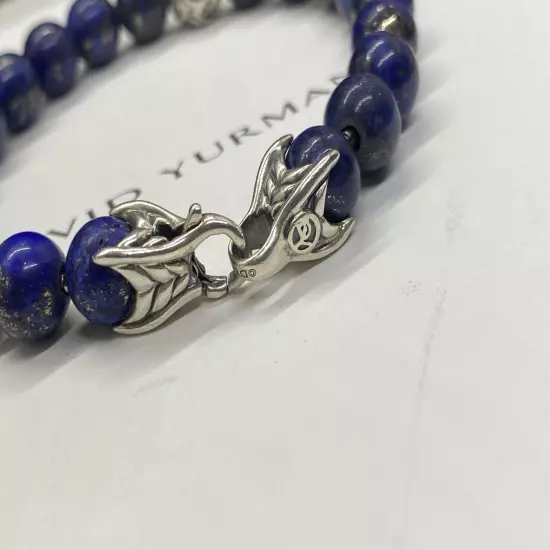 DAVID YURMAN Men's 8mm Lapis Lazuli W/ Waves Spiritual Beads Bracelet 8.5”