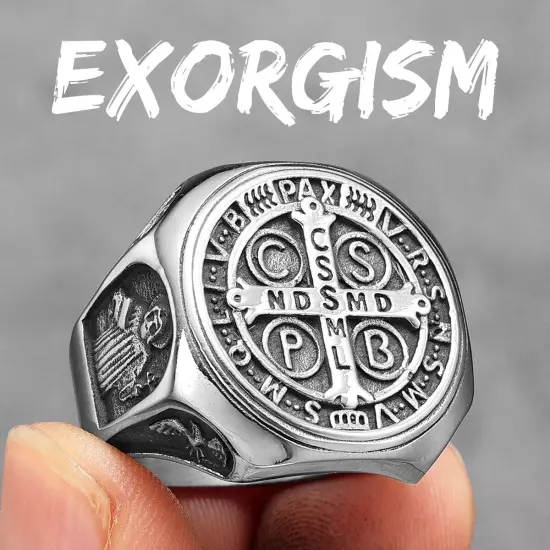 Catholic Saint Benedict Exorcism Amulet Men Rings Stainless Steel Size 7-13