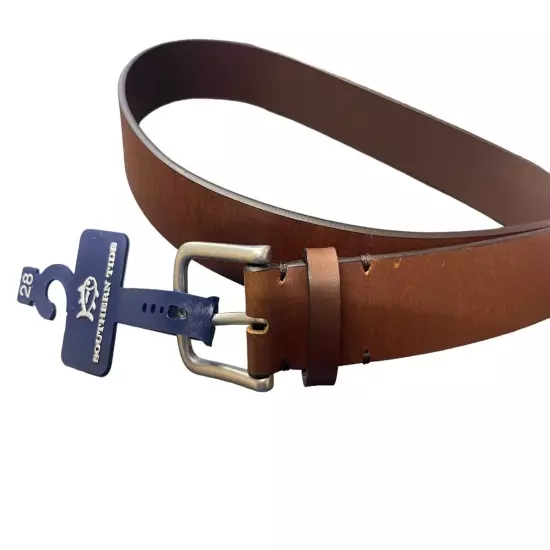 Southern Tide Men’s Classic Smooth Brown Leather Belt Silver Buckle Size 28 NWT!