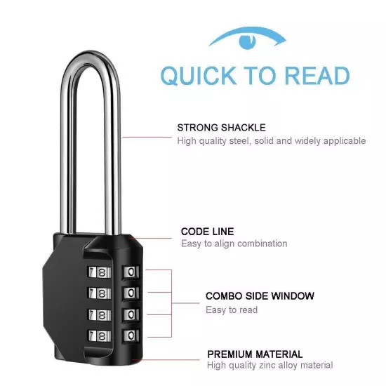 2 Pack ® 2.6 Inch Long Shackle Combination Lock 4 Digit Outdoor Waterproof Pa...