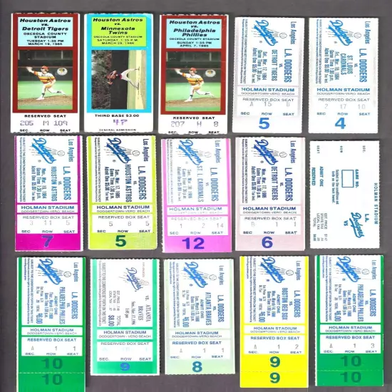 Lot of 82 MLB Ticket Stubs-all Spring Training mostly 1980's w/Yankees,Dodgers+