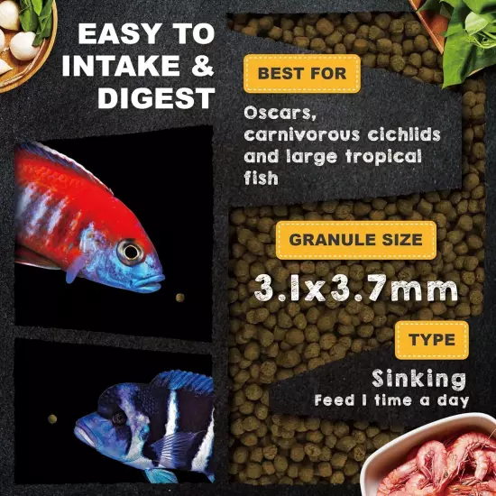 Ultra Fresh Cichlid Sinking Fish Food, Wild Sword Prawns, All Natural Ingredient