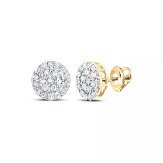 14K Yellow Gold Mens Round Diamond Cluster Earrings 1/4 Cttw