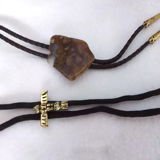 2 Vintage Cowboy Cowgirl Western Bolo Tie Agate Stone Tribal Totem Western Wear