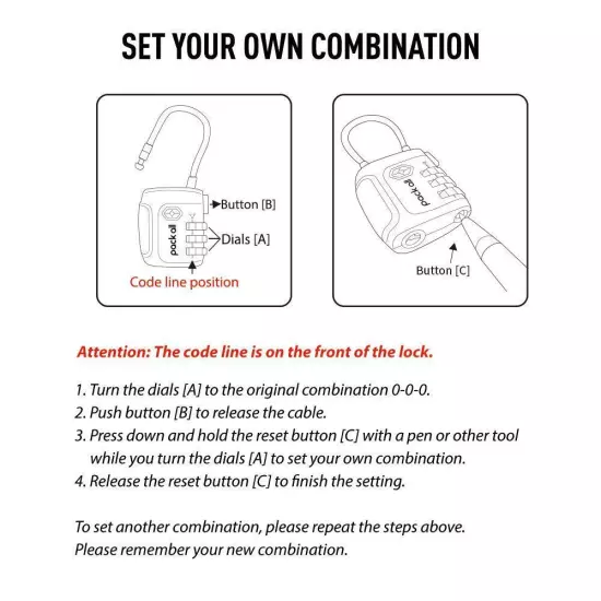 TSA Approved Cable Luggage Locks, 3 Digit Combination Padlocks, Travel Lock f...