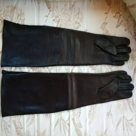 ULTRA LONG Size 8 BLACK UNLINED KID LEATHER GLOVES FORMAL EVENING BOUDOIR