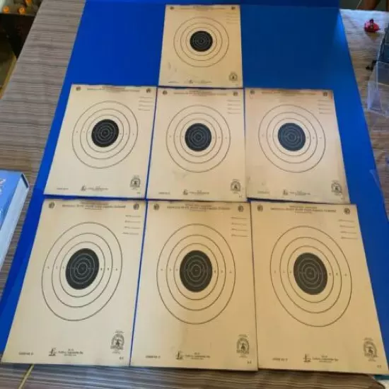 (7) Vintage 1940's-50's NRA 50 FT. Slow Fire Pistol Target Lot Outers Labs. 