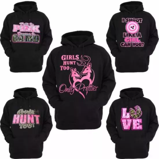 Women Plus Size Black Fuscia Hoodie Camo Country Southern Girl Hunts Deer 2X-5X