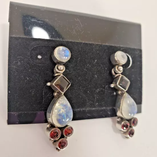 Nicky Butler Sterling Silver Moonstone Orange and Smoky Earrings NB 925 India