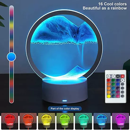 3D Colorful Moving Sand Painting Hourglass Sandscape Led Table Lamp Art Decor