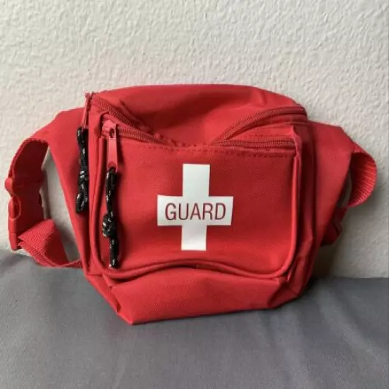 Red Nylon Lifeguard First Aid Fanny Pack Waist Bag 3 Pocket