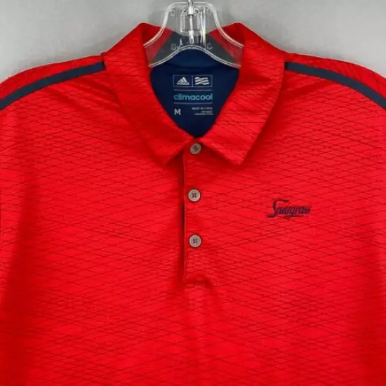 Adidas Golf Shirt Mens Medium Polo Red Blue Climacool Geometric TPC Sawgrass