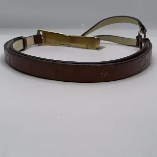 Chicos Horse Shoe Interlock Womens Leather Belt M/L Brown Gold